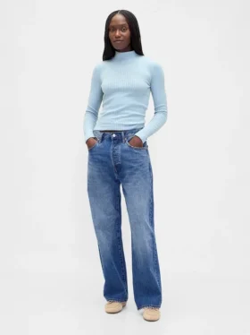 Crop-Rollkragenpullover aus Pointelle-Rippstrick