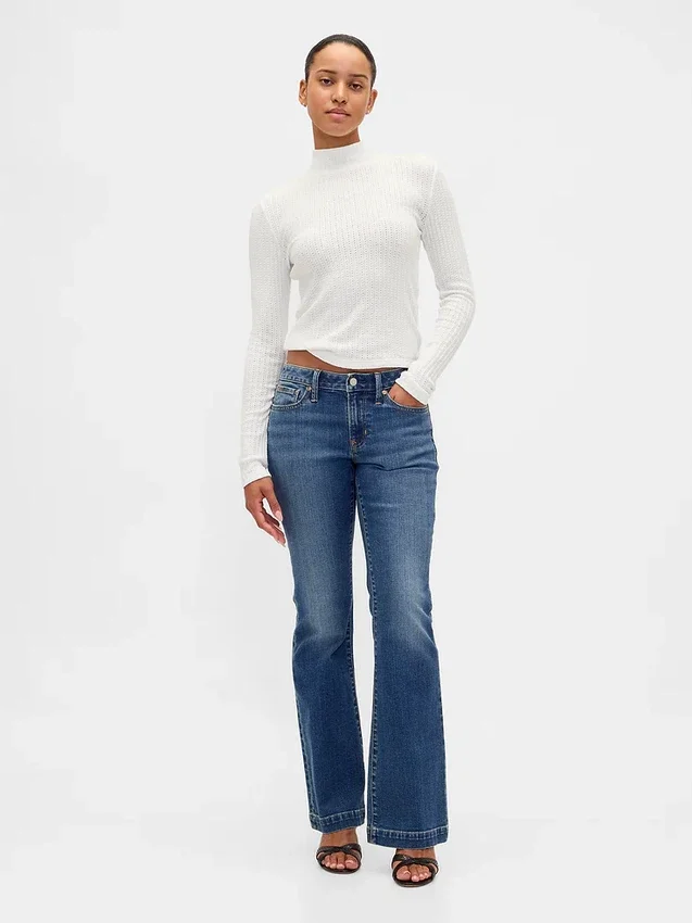 Crop-Rollkragenpullover aus Pointelle-Rippstrick
