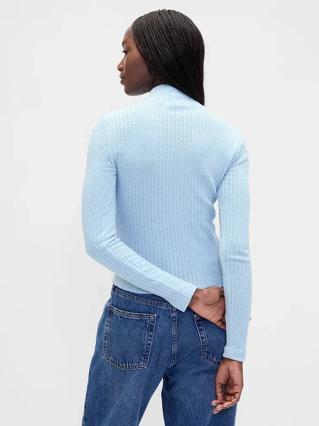 Crop-Rollkragenpullover aus Pointelle-Rippstrick