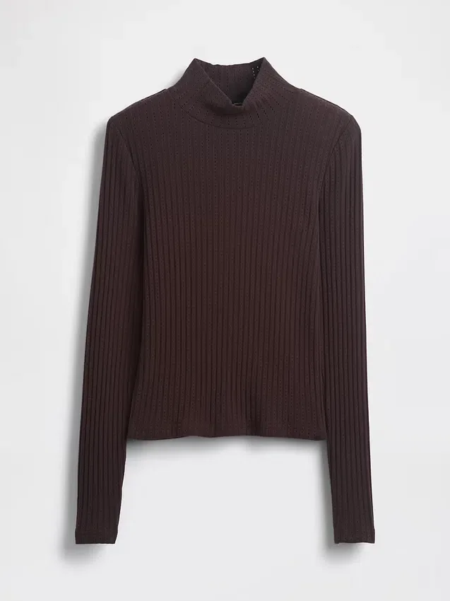 Crop-Rollkragenpullover aus Pointelle-Rippstrick