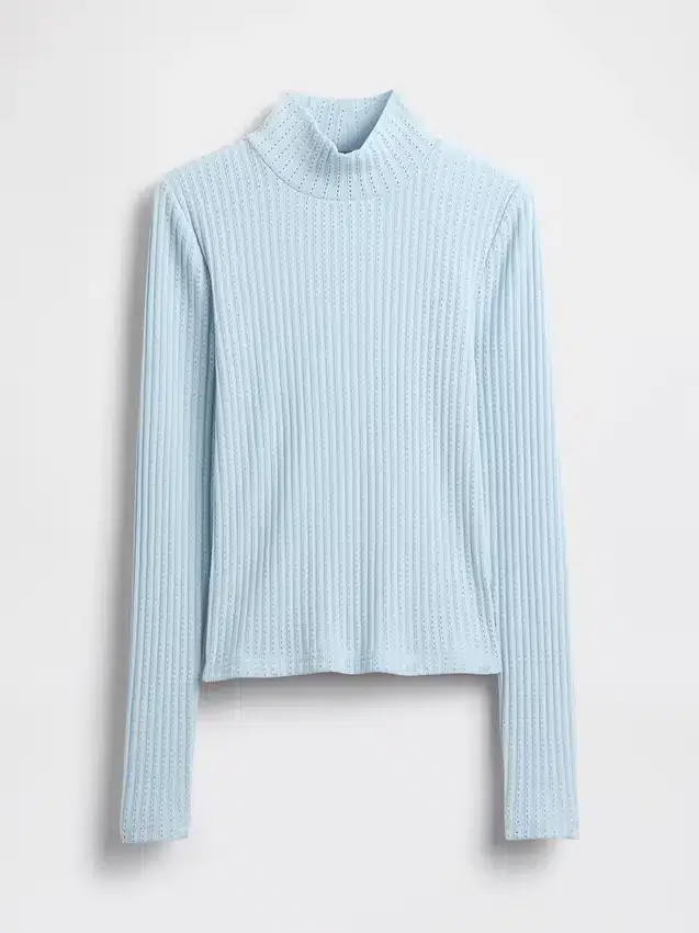 Crop-Rollkragenpullover aus Pointelle-Rippstrick