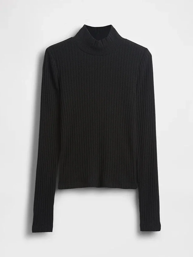 Crop-Rollkragenpullover aus Pointelle-Rippstrick