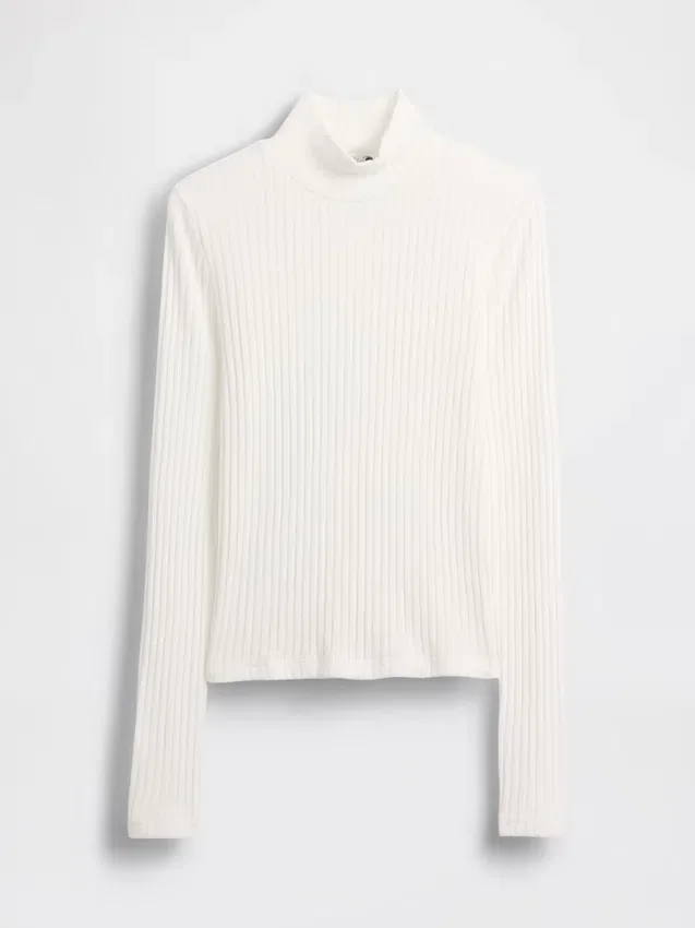 Crop-Rollkragenpullover aus Pointelle-Rippstrick