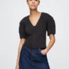 Crop-Shirt aus Denim mit ausgestellten Ärmeln