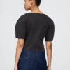 Crop-Shirt aus Denim mit ausgestellten Ärmeln