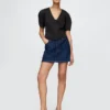 Crop-Shirt aus Denim mit ausgestellten Ärmeln
