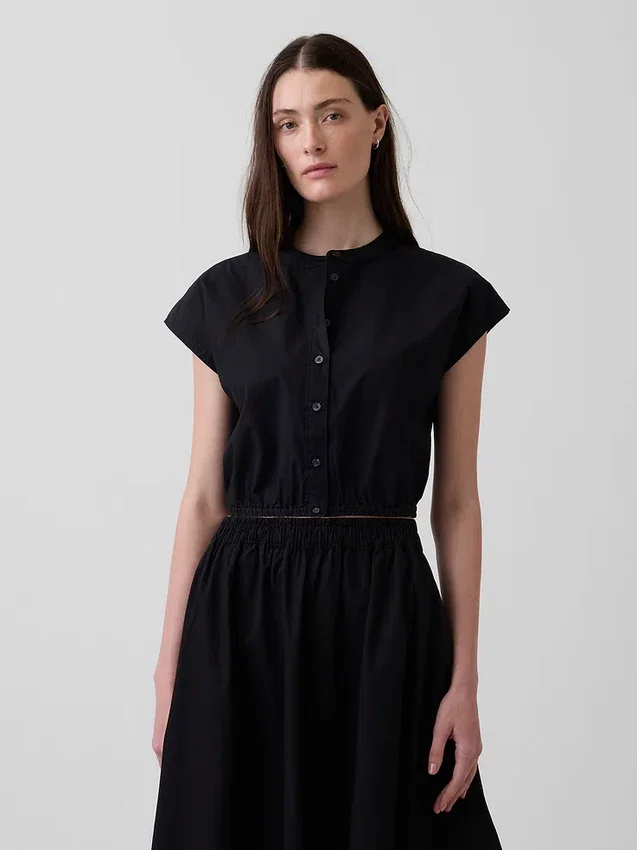 Crop-Shirt aus Popeline mit Flügelärmeln