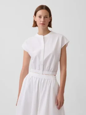 Crop-Shirt aus Popeline mit Flügelärmeln