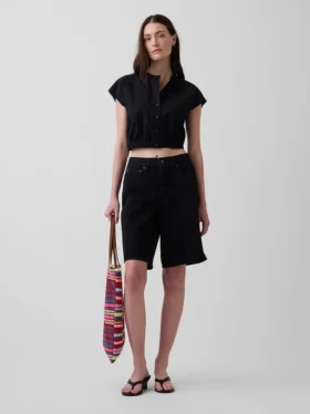 Crop-Shirt aus Popeline mit Flügelärmeln