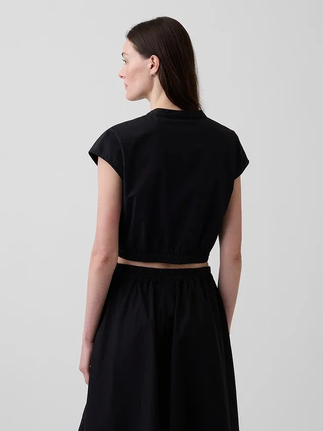 Crop-Shirt aus Popeline mit Flügelärmeln