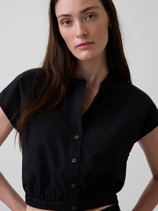 Crop-Shirt aus Popeline mit Flügelärmeln