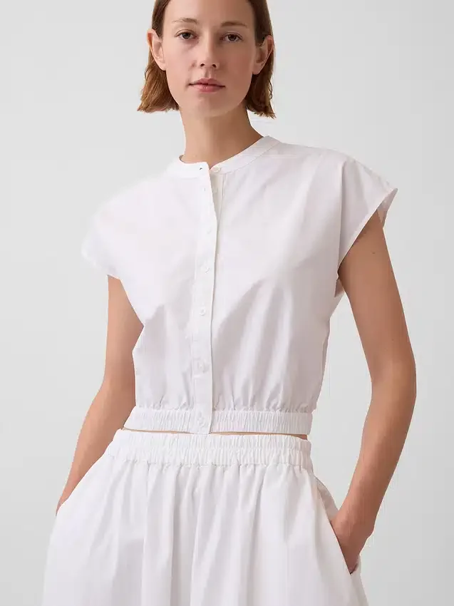 Crop-Shirt aus Popeline mit Flügelärmeln