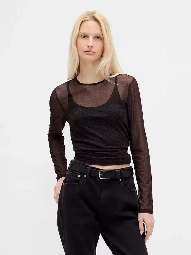Crop-T-Shirt aus Mesh