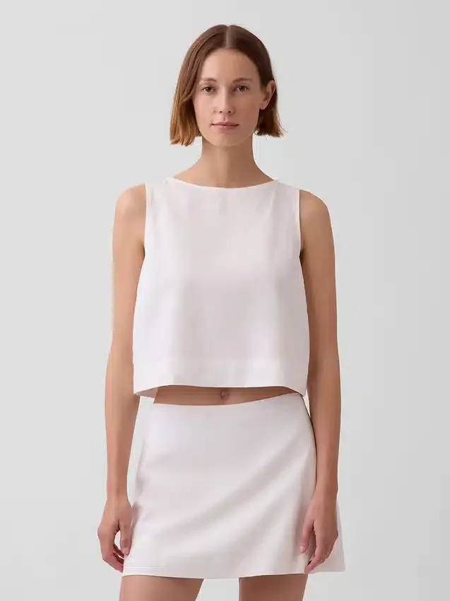 Crop-Tanktop aus Leinenmischung