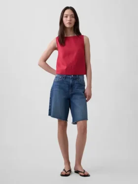 Crop-Tanktop aus Leinenmischung