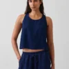 Crop-Top aus Baumwollgaze-Denim