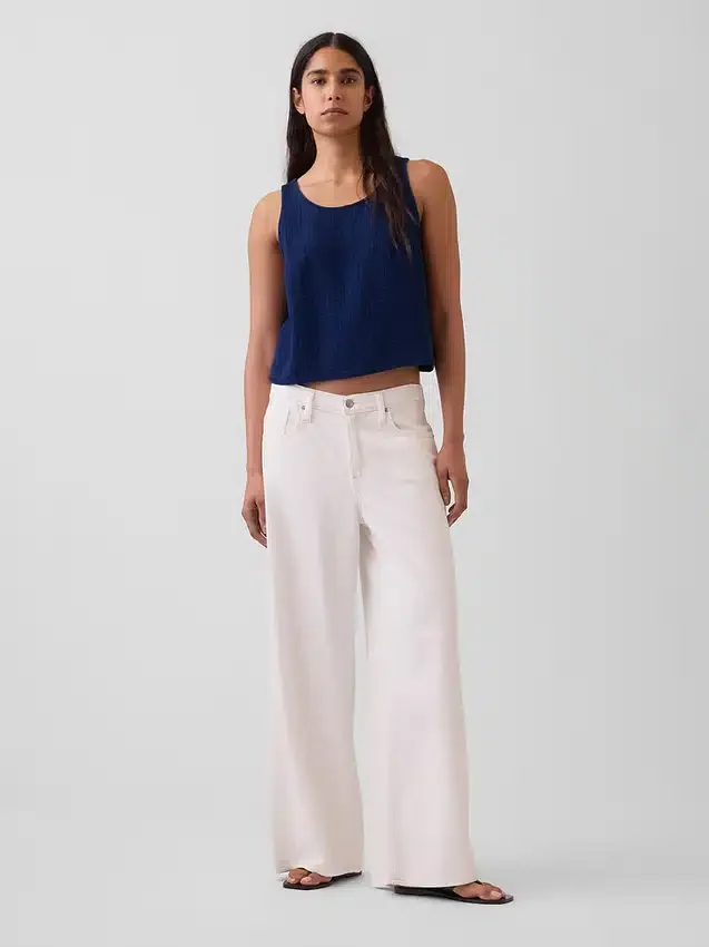 Crop-Top aus Baumwollgaze-Denim