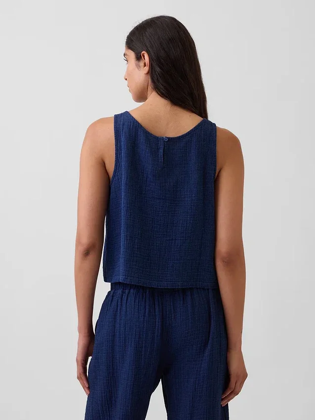Crop-Top aus Baumwollgaze-Denim