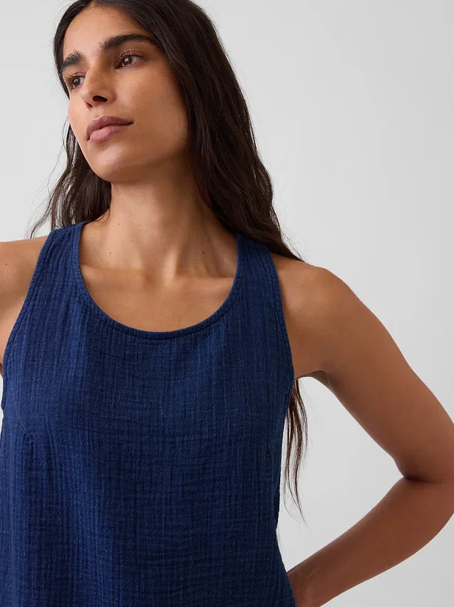 Crop-Top aus Baumwollgaze-Denim