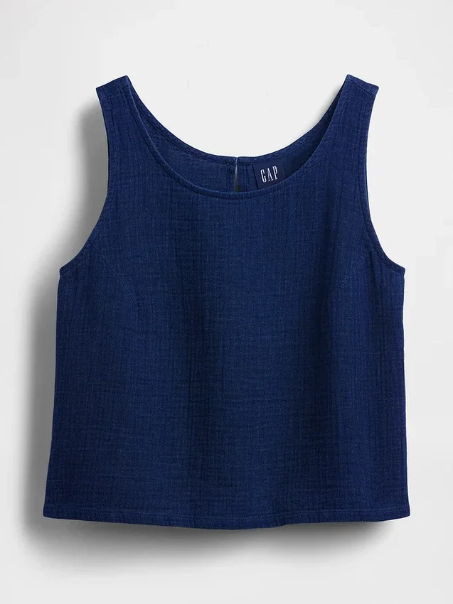 Crop-Top aus Baumwollgaze-Denim