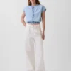 Crop-Top aus Denim mit Flügelärmeln und Knopfleiste vorne