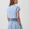 Crop-Top aus Denim mit Flügelärmeln und Knopfleiste vorne