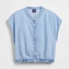 Crop-Top aus Denim mit Flügelärmeln und Knopfleiste vorne