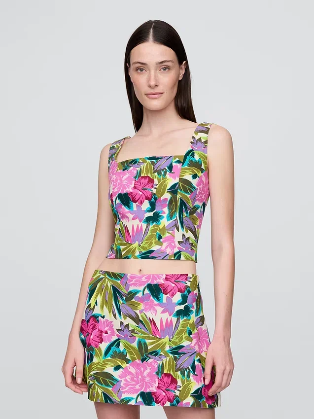 Crop-Top aus Leinenmischung