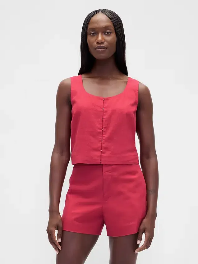 Crop-Top aus Leinenmischung mit Hakenverschluss vorne