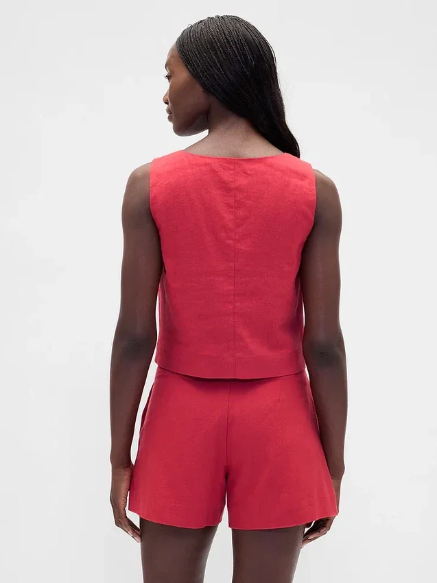 Crop-Top aus Leinenmischung mit Hakenverschluss vorne