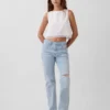 Crop-Top aus Leinenmischung mit Spitzenbesatz am Saum