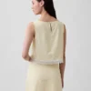 Crop-Top aus Leinenmischung mit Spitzenbesatz am Saum