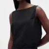 Crop-Top aus Leinenmischung mit Spitzenbesatz am Saum