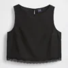 Crop-Top aus Leinenmischung mit Spitzenbesatz am Saum