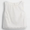 Crop-Top aus Leinenmischung mit Spitzenbesatz am Saum