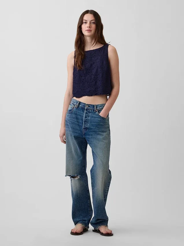 Crop-Top mit Lochmuster