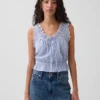 Crop-Top mit Peplum und Ösen-Bindeband vorne