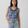 Crop-Top mit Peplum und Ösen-Bindeband vorne