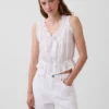 Crop-Top mit Peplum und Ösen-Bindeband vorne