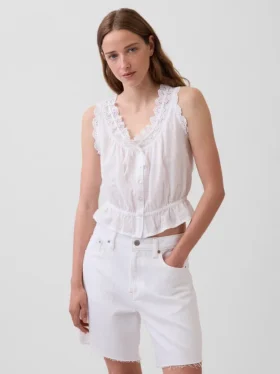 Crop-Top mit Peplum und Ösen-Bindeband vorne