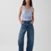 Crop-Top mit Peplum und Ösen-Bindeband vorne