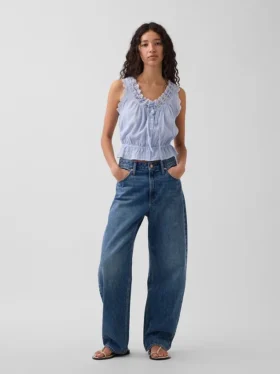 Crop-Top mit Peplum und Ösen-Bindeband vorne
