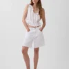 Crop-Top mit Peplum und Ösen-Bindeband vorne