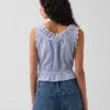 Crop-Top mit Peplum und Ösen-Bindeband vorne
