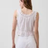 Crop-Top mit Peplum und Ösen-Bindeband vorne