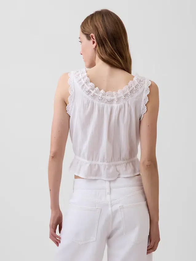Crop-Top mit Peplum und Ösen-Bindeband vorne