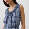 Crop-Top mit Peplum und Ösen-Bindeband vorne