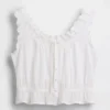 Crop-Top mit Peplum und Ösen-Bindeband vorne