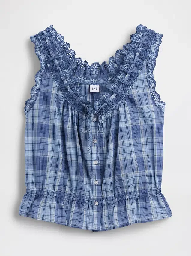 Crop-Top mit Peplum und Ösen-Bindeband vorne