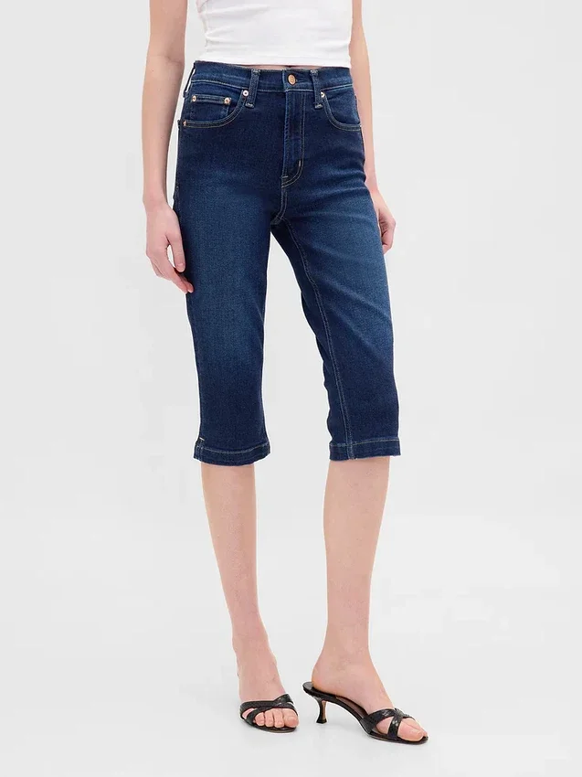 Cropped-Capri-Jeans mit hoher Leibhöhe